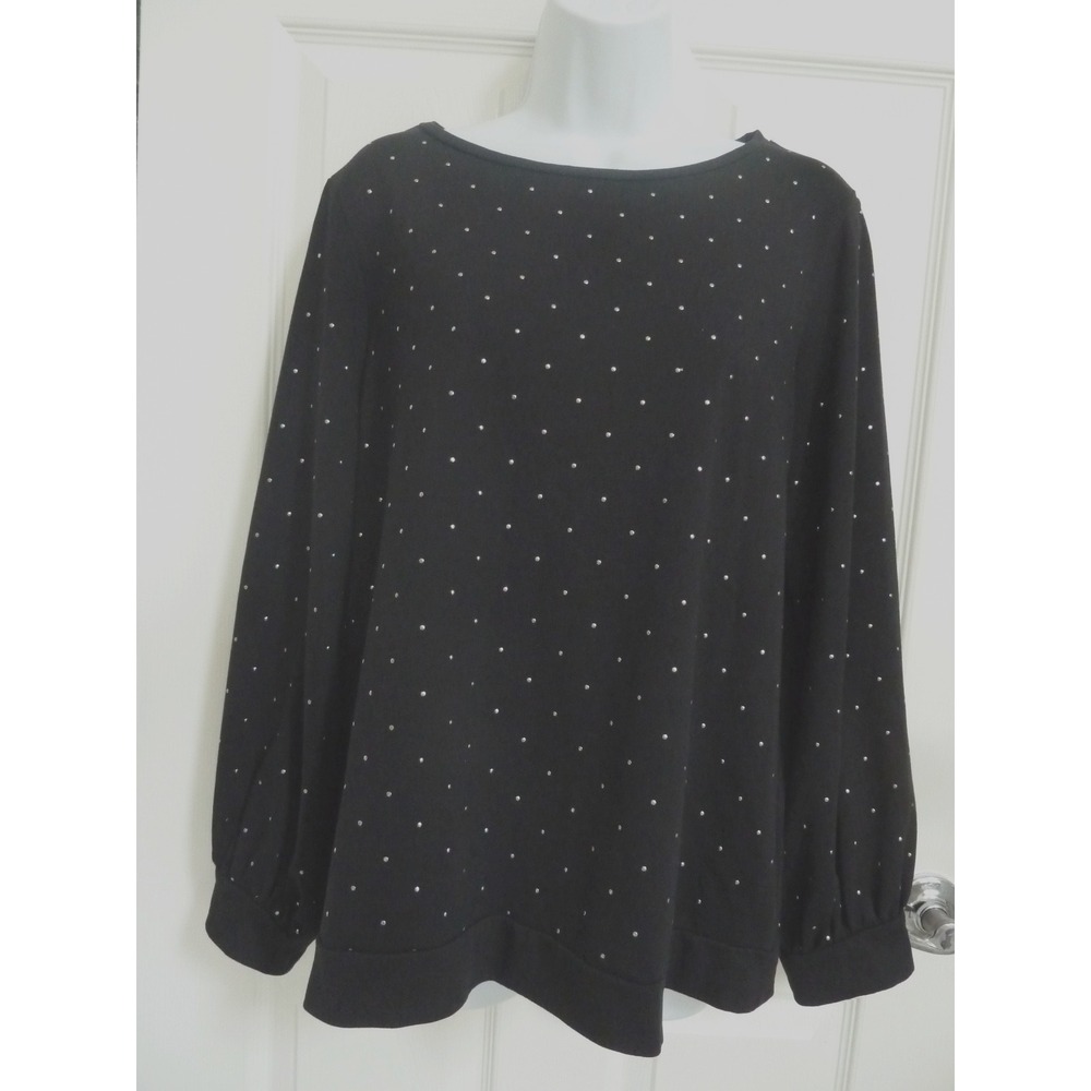 WEEKENDS BY CHICO'S Sz 2=Large Balloon Sleeve Pullover Top Beaded Black Top